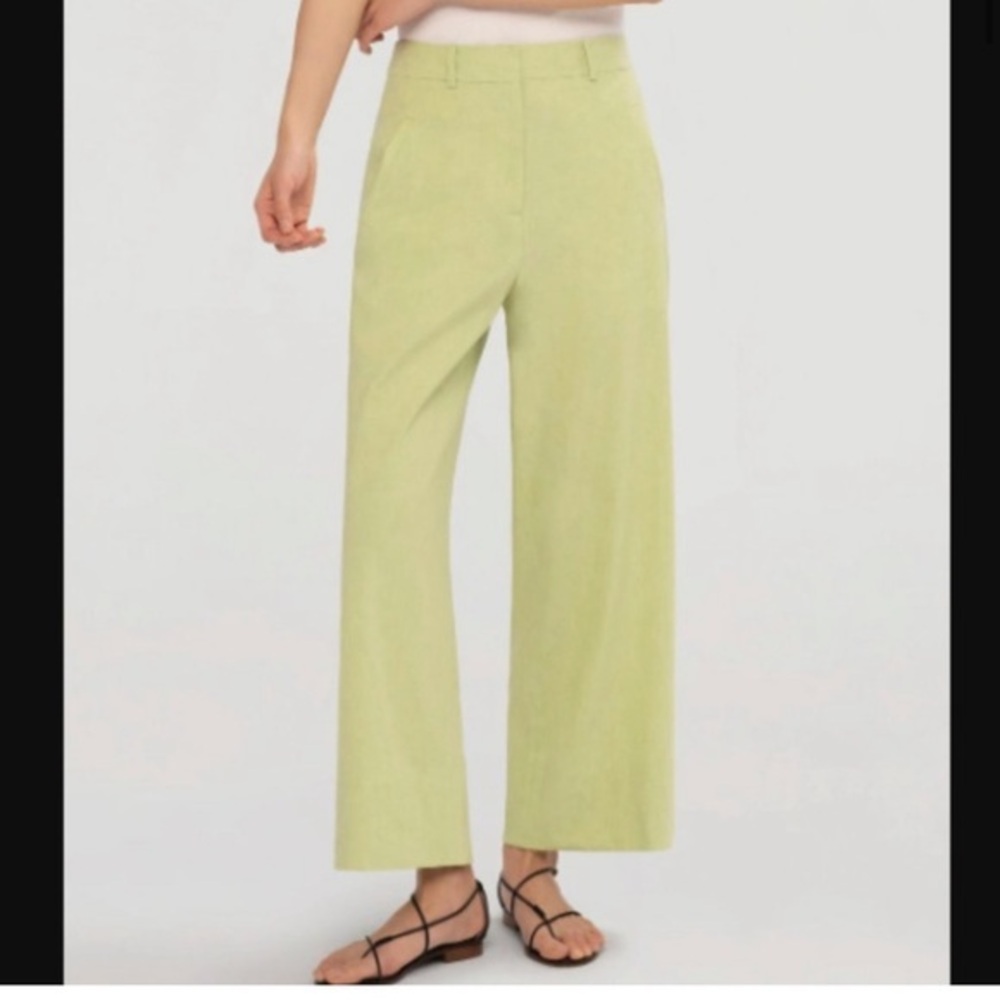 Argent Cropped Straight Leg‎ Trouser in Stretch Linen | Lime size 4